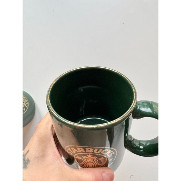 Lot of 2 Vintage STARBUCKS Dark Green Ceramic Gold Logo Trim Coffee Mugs - Picture 5 of 9